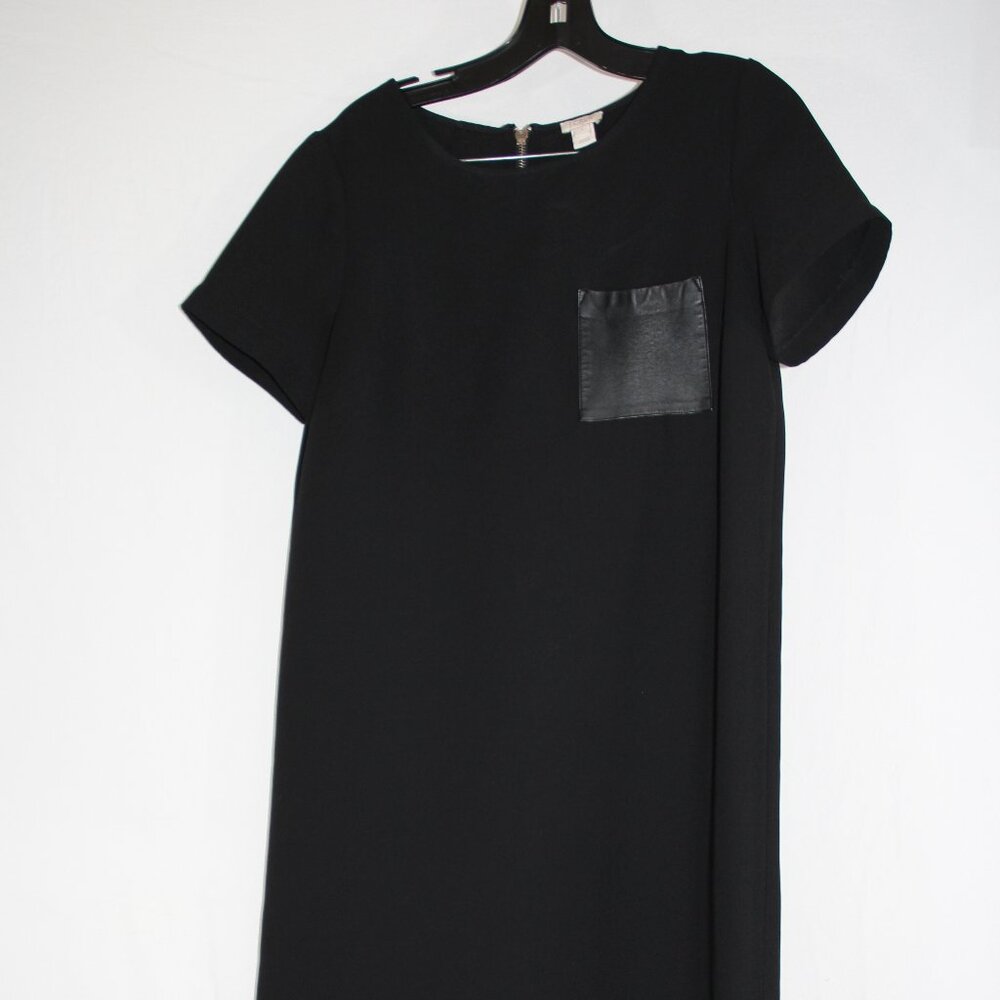 J. Crew Women's Black Short Sleeve Dress Faux Leather Front Pocket, Size S